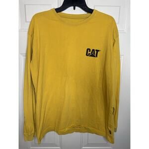 CAT Workwear Shirt Mens Large Yellow Crew Neck Long Sleeve Tee Construction Work